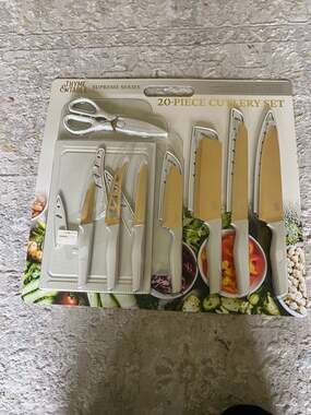 Thyme & Table 20 Piece Stainless Steel Gold Knife and Cutting Board Set Taupe